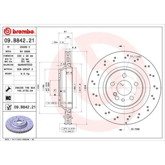 BREMBO ARKA FREN DİSKİ. W215-220. S55. AMG. (A2204230912)