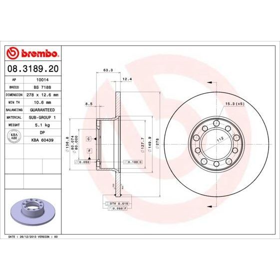BREMBO ÖN FREN DİSKİ. W123. 1977-84. (A1234210012)