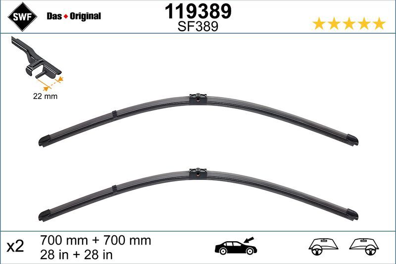 SWF SİLECEK TAKIMI, FLAT BLADE (700+700 MM) PEUGEOT 407 (A2218200745)