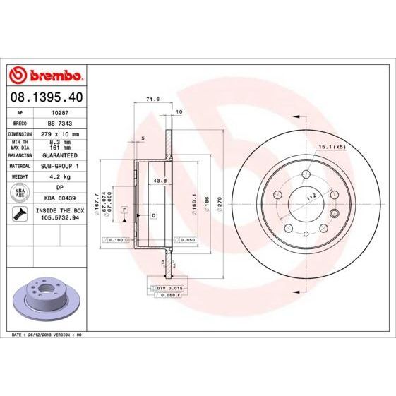 BREMBO FREN DİSKİ ARKA W115/W116/W123/W126 (A1264230012)