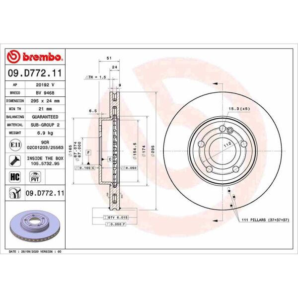 BREMBO FREN DİSKİ ÖN W177/W247 (A2474210312)