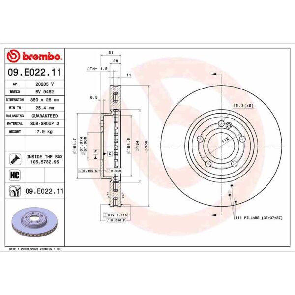 BREMBO FREN DİSKİ ÖN W118/W177/W247 (A247421041207)