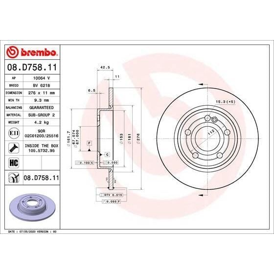 BREMBO FREN DİSKİ ARKA W118/W177/W247 (A2474230112)