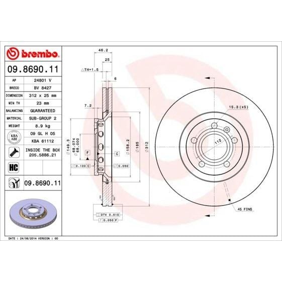 BREMBO ÖN FREN DİSKİ. A4-A6 02> (8E0615301R)
