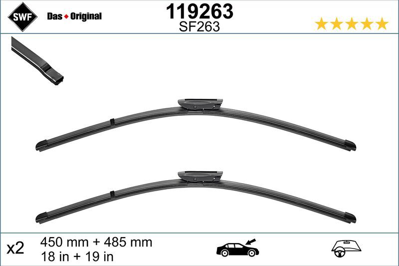 SWF SWF VISIOFLEX FLAT BLADE (X2) (500+540 MM) MINI ROADSTER (R59) (>02/12), MINI COUPE (R58) (>09/11) (61610039343)