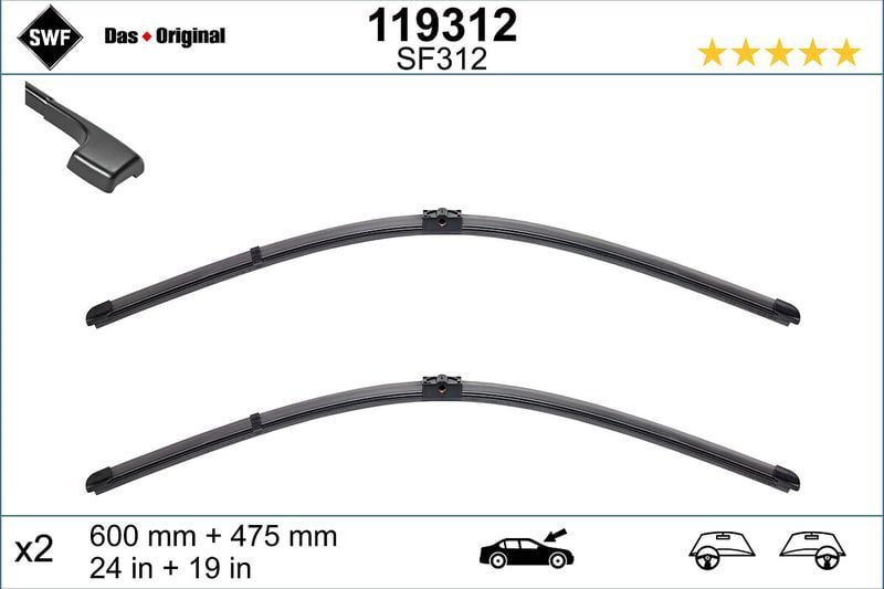 SWF SWF VISIOFLEX FLAT BLADE (X2) (600+475 MM) BMW 3 SERİSİ (E90) (61610427668)