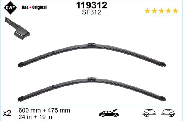 SWF SWF VISIOFLEX FLAT BLADE (X2) (600+475 MM) BMW 3 SERİSİ (E90) (61610427668)