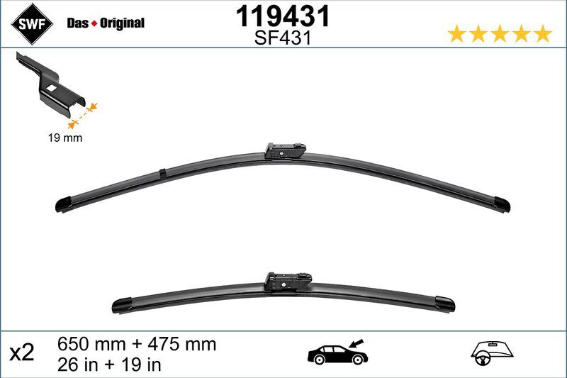 SWF SWF VISIOFLEX FLAT BLADE (X2) (640+475 MM) F45/F46/G11/G30 (61612447932)