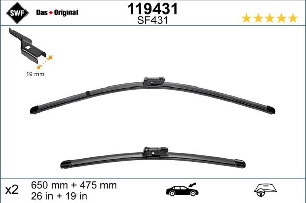 SWF SWF VISIOFLEX FLAT BLADE (X2) (640+475 MM) F45/F46/G11/G30 (61612447932)