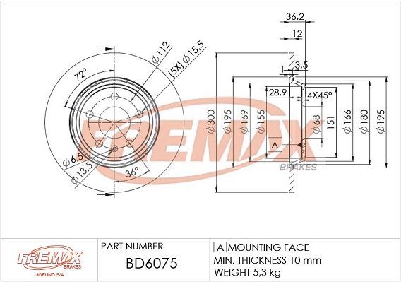 FREMAX ARKA FREN DİSKİ. A4-A5-A6-A7-Q5. 2008>.. (8K0615601B)