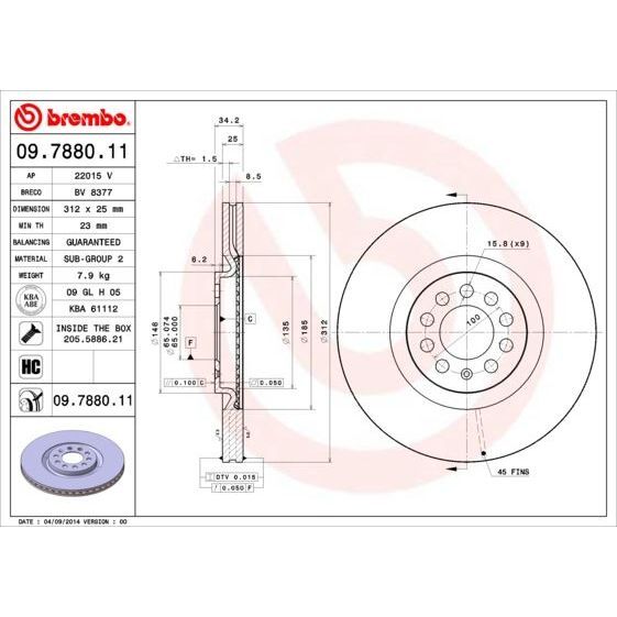BREMBO FREN DİSKİ ÖN BORA/GOLF/OCTAVIA/IBIZA/LEON/TOLEDO/A3/TT 98> (8N0615301A)