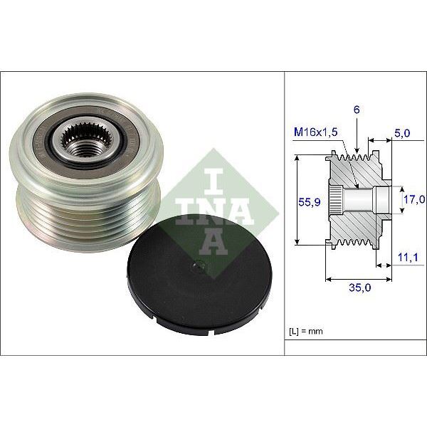 INA ALTERNATÖR KASNAĞI AMAROK/TOUAREG/CRAFTER/A4/A5/A6/Q5/Q7 DDXA/DDXB/BKS/CATA/DAUA/DAVA/CLAB 2,0 TDI/2,7 TDI/3,0 TDI 13> (059903119N)