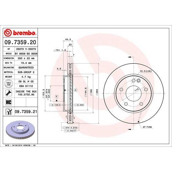 BREMBO ÖN FREN DİSKİ. W168. A140-160. (A1684210812)