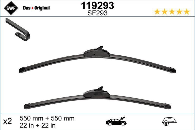 SWF SİLECEK TAKIMI, FLAT BLADE (550+550 MM) LAND ROVER DISCOVERY 3 (04 - ) , RANGE ROVER SPORT (05 - ) (LR018368)