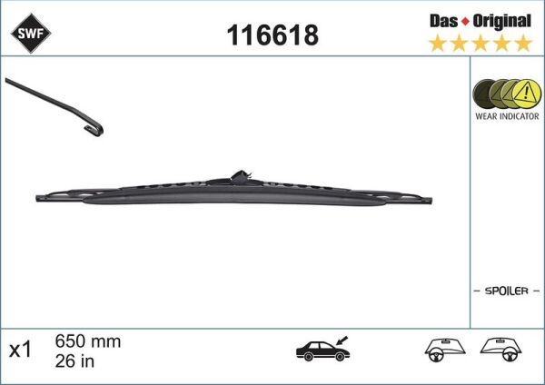 SWF SİLECEK, (650 MM) CITROEN C5 (ST), MERCEDES A CLASS (ST), PEUGEOT 307 (YT), 206 (ST) (A1688200945)