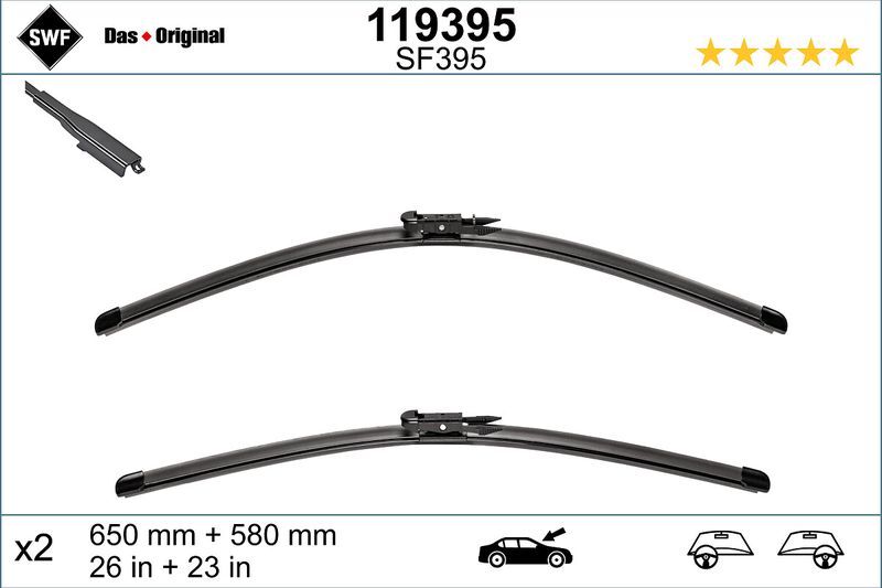 SWF SİLECEK TAKIMI, FLAT BLADE (650+580 MM) MERCEDES A CLASS (W169), B CLASS (W245) (A1698201345)