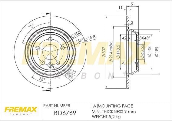 FREMAX ARKA FREN DİSKİ. R.ROVER EVOQUE 2.0-2.2 D4... (LR027123)