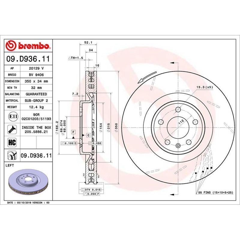 BREMBO ÖN FREN DİSKİ. SOL MACAN 14> (95B615301F)