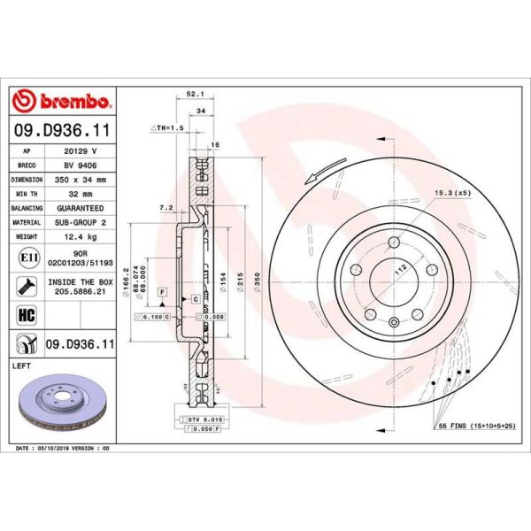 BREMBO ÖN FREN DİSKİ. SOL MACAN 14> (95B615301F)