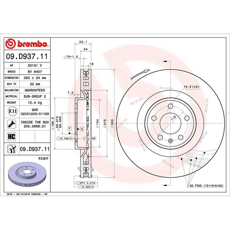 BREMBO ÖN FREN DİSKİ. MACAN. SAĞ. 2014> (95B615302F)
