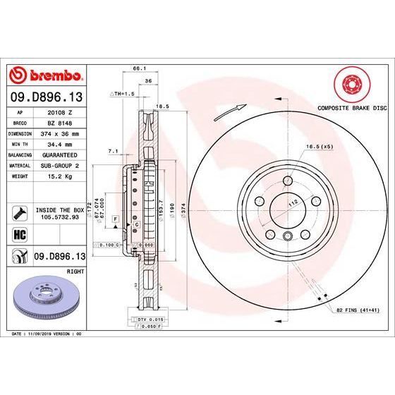 BREMBO FREN DİSKİ ÖN SAĞ G30 (34106875284)