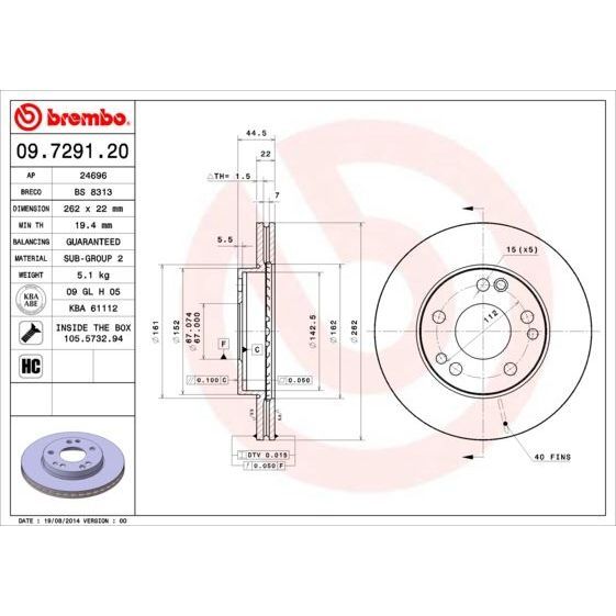 BREMBO ÖN FREN DİSKİ. W201. 2,3-2,6. HAVALI. (A2014211512)