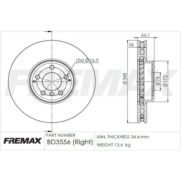 FREMAX ÖN FREN DİSKİ. F10-F12-F01. 5,25. SAĞ.... (34116785670)