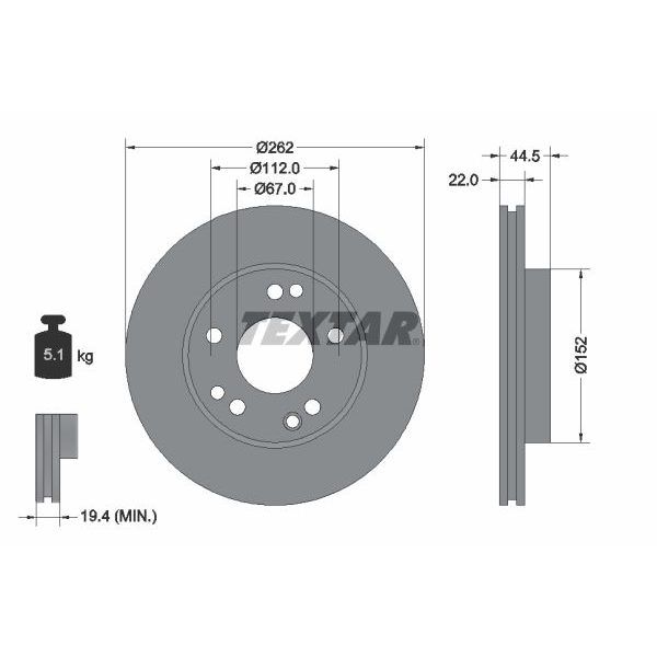 TEXTAR FREN DİSKİ 201-2.3/2.6 ÖN HAVALI (A2014211512)