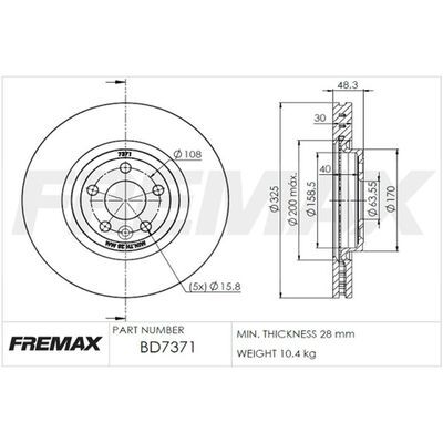 FREMAX ÖN FREN DİSKİ. R.ROVER VELAR. 2.0. 2017>. (LR125902)