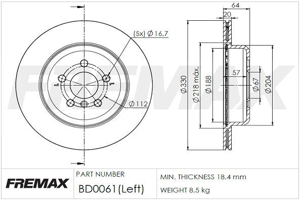 FREMAX ARKA FREN DİSKİ. G20-G30. SOL. (34216882245)