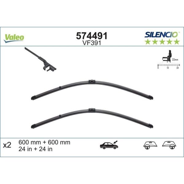 VALEO VALEO SILENCIO X-TRM FLAT BLADE VM391 (X2) (600+600 MM) MERCEDES C CLASS (09 - )