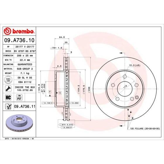 BREMBO ÖN FREN DİSKİ. W204 KOMPRESÖR. 2007-13. (A2044210012)
