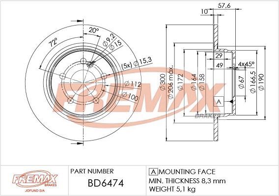 FREMAX ARKA FREN DİSKİ. W204-207. (A2044230612)