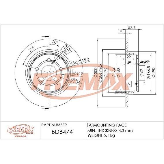 FREMAX ARKA FREN DİSKİ. W204-207. (A2044230612)