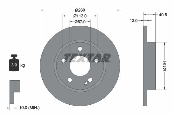 TEXTAR FREN DİSKİ 168 ÖN A140 / A160 CDI (A1684210112)