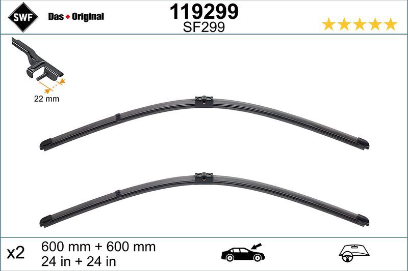 SWF SİLECEK TAKIMI, FLAT BLADE (600+600 MM) MERCEDES C CLASS (09 - ) (A2048201300)