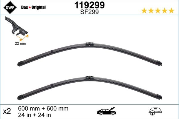 SWF SİLECEK TAKIMI, FLAT BLADE (600+600 MM) MERCEDES C CLASS (09 - ) (A2048201300)