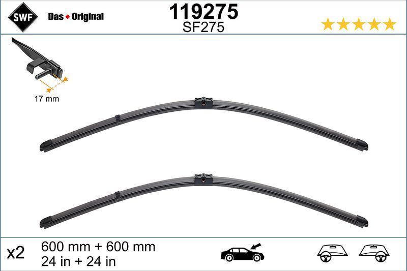 SWF SİLECEK TAKIMI, FLAT BLADE (600+600 MM) MERCEDES C-CLASS (04/07>12/08) (A2048202100)