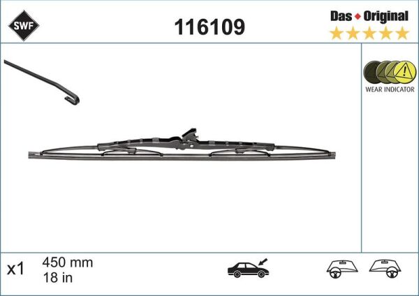 SWF SİLECEK, (450 MM) OPEL CORSA B&C,ASTRA F,TIGRA, VW GOLF2, CADDY (YT) (A6388200645)