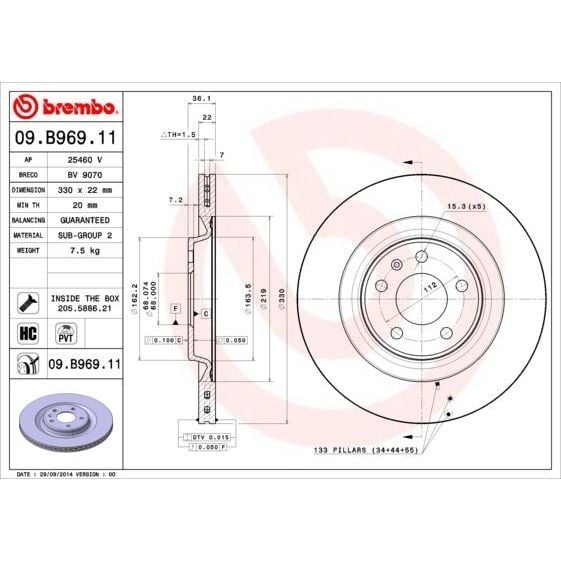 BREMBO ARKA FREN DİSKİ. A4-A5-A6-A7 PRO KAPLAMALI (4H0615601H)