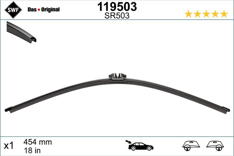 SWF SİLECEK, FLAT BLADE, (455 MM) (ARKA) VW TOURAN, TRANSPORTER (T5) (ARKA ÇİFT KAPI) (7E0955425A)