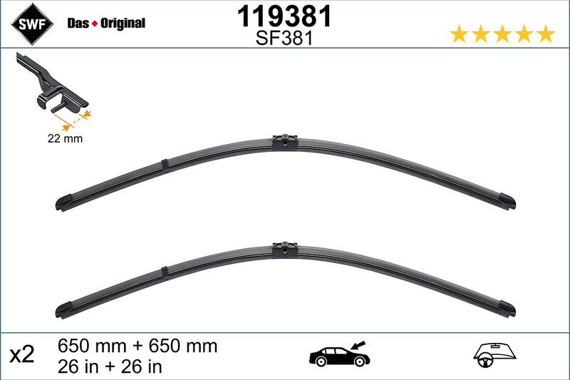 SWF SİLECEK TAKIMI, FLAT BLADE (650+650 MM) MERCEDES E SERİSİ (W211) (7P0998002)