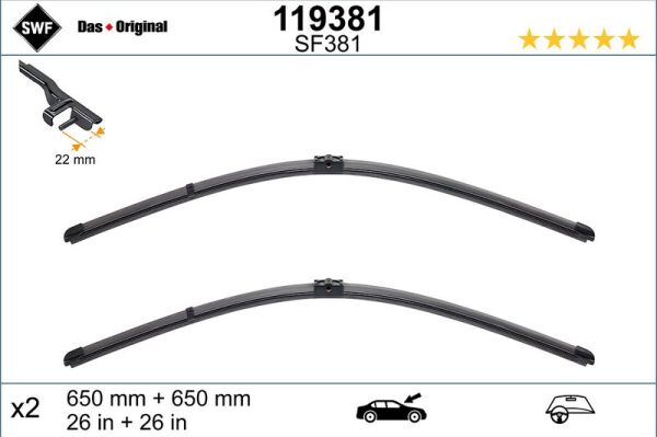SWF SİLECEK TAKIMI, FLAT BLADE (650+650 MM) MERCEDES E SERİSİ (W211) (7P0998002)
