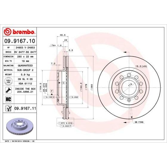 BREMBO FREN DİSKİ ÖN CADDY/GOLF V (1K0615301S)